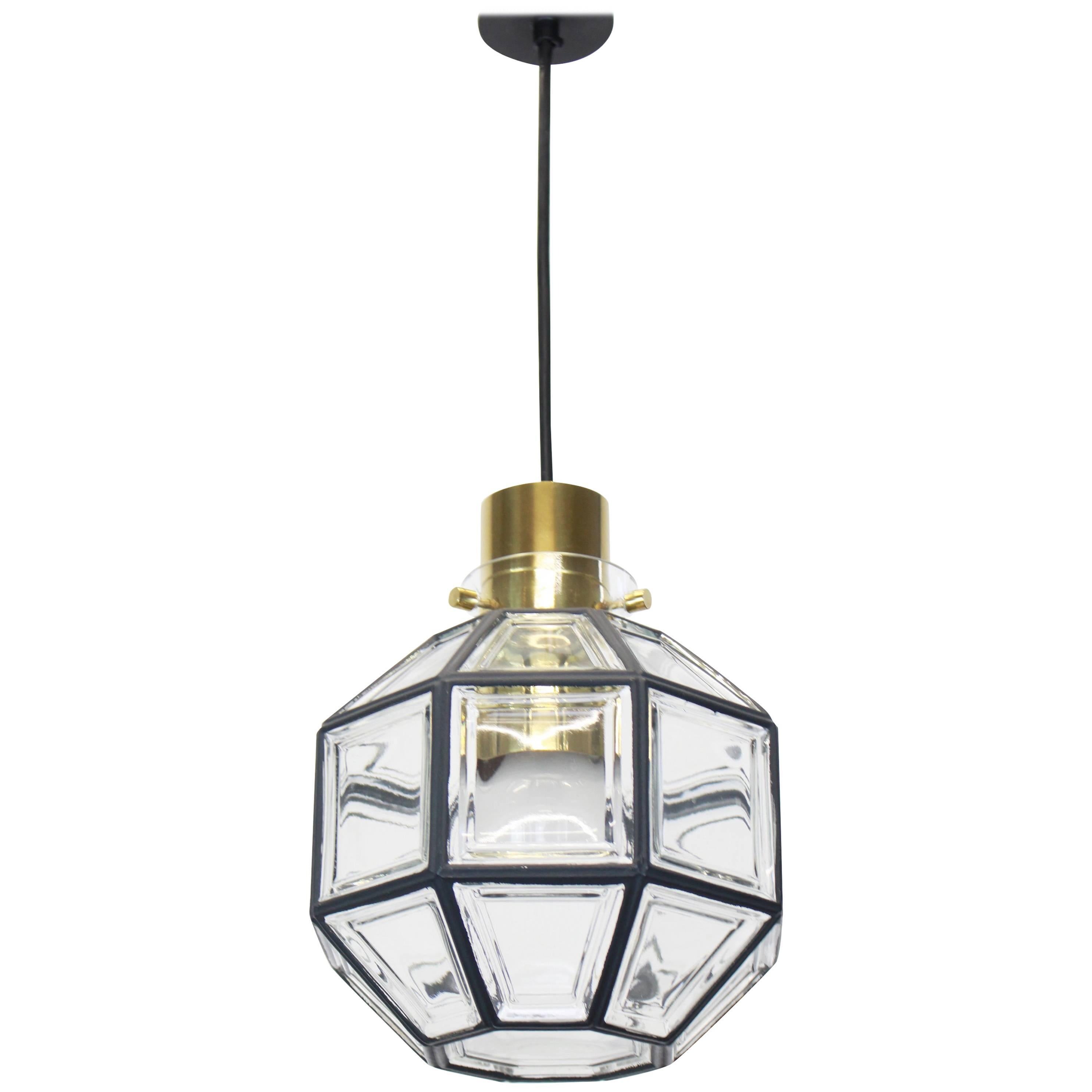 1 of 2 Iron and Clear Glass Pendant Lights by Limburg, Germany, 1960s