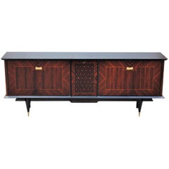 French Art Deco Macassar Sideboard or Buffet with Diamond Centre Inlay, 1940s