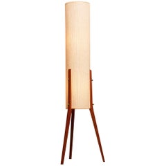 1960s, Large Teak and Chenille Floor Lamp by Fog & Mørup, Denmark