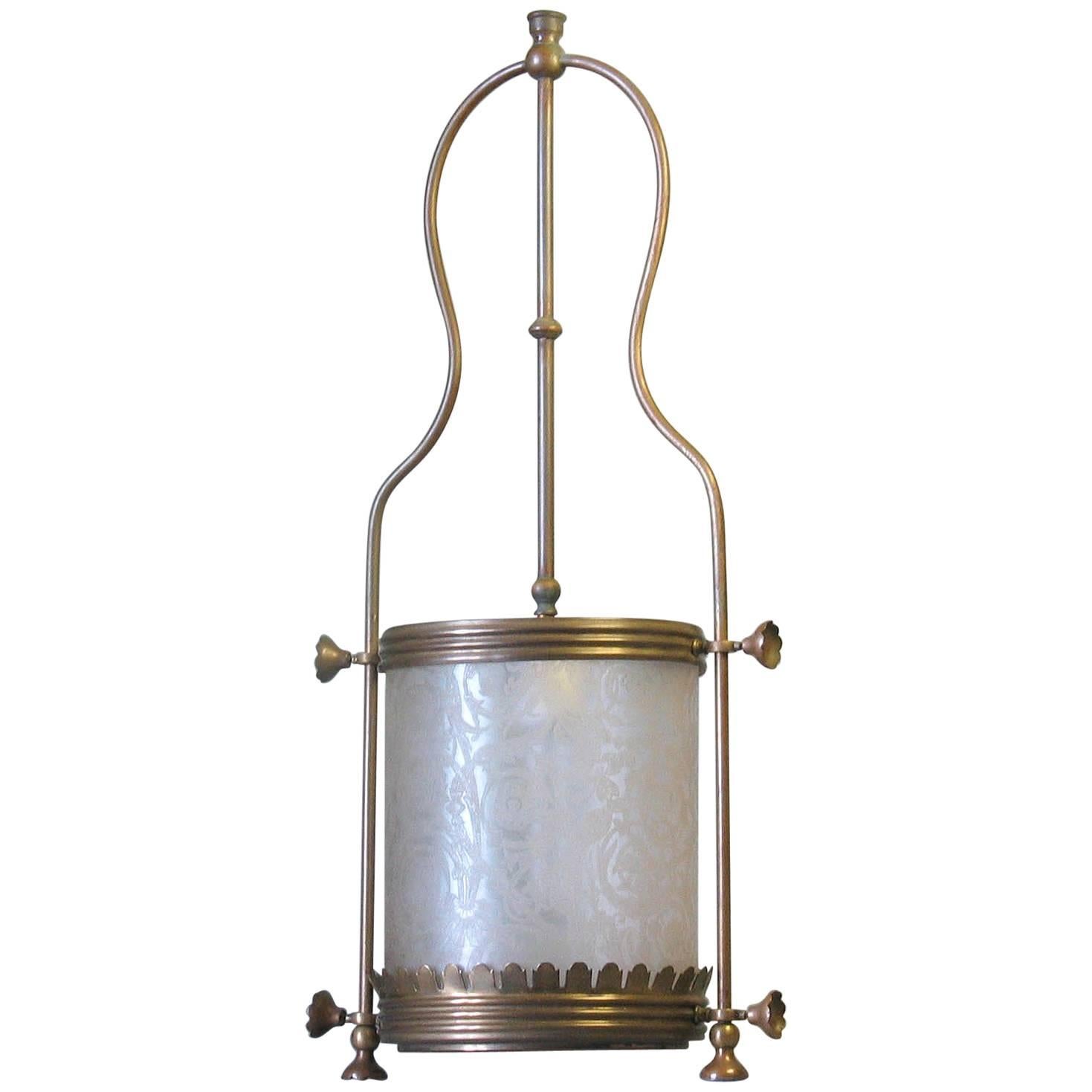 Brass Hanging Hall Lantern, Circa 1910