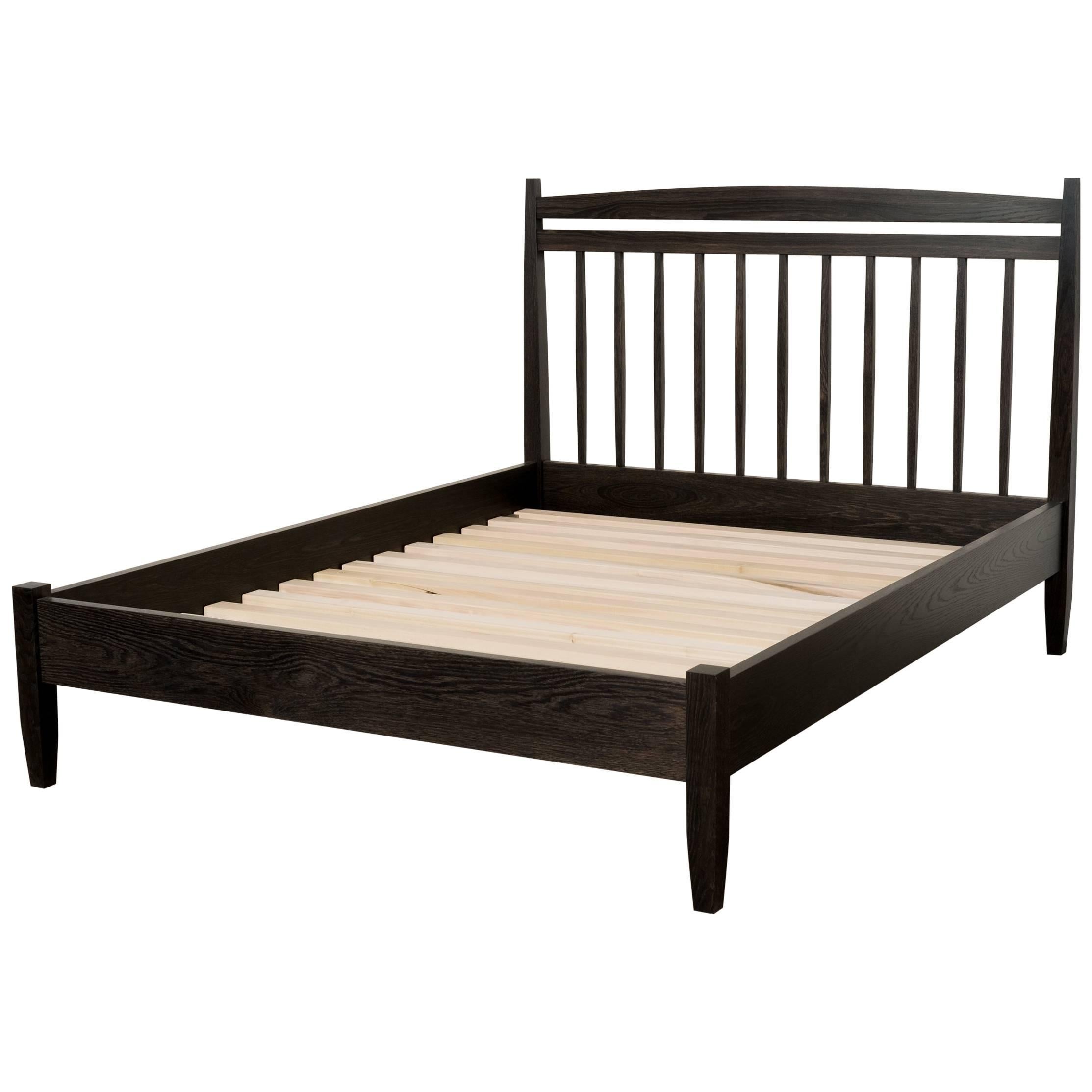 Hill Bed by Tretiak Works, Contemporary Handmade Oxidized Oak Queen Bed For Sale