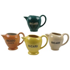 Vintage French Ricard Midcentury Cafe Barware Water Pitcher or Jug, set of 4
