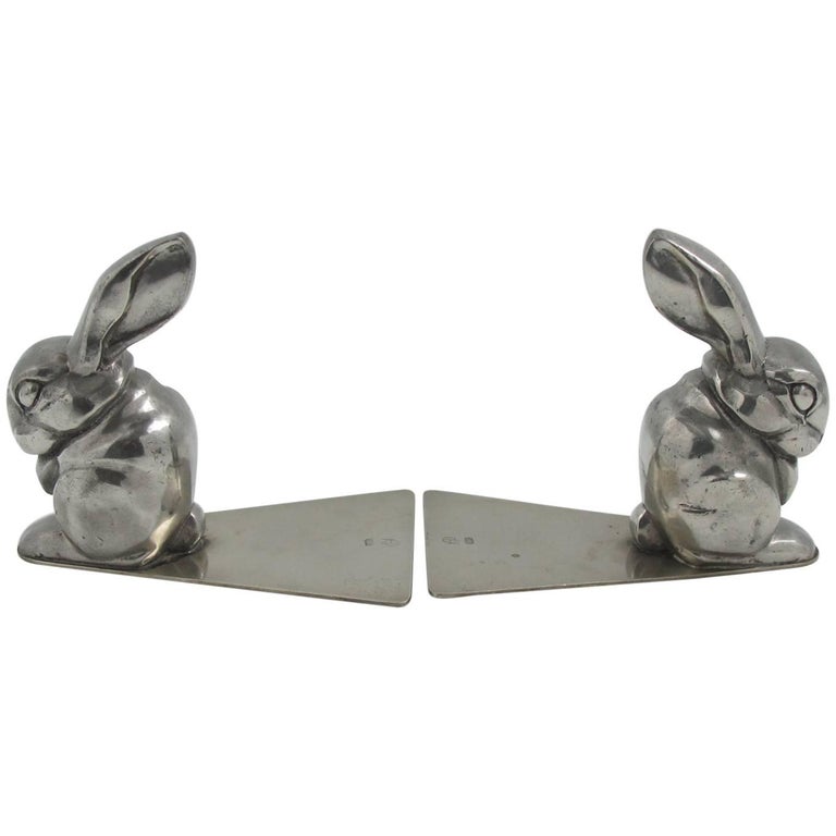 Pair of Art Deco Bronze Rabbit or Hare Bookends by Henri Rischmann, 1925 at 1stdibs