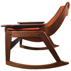 Rare Jerry Johnson Midcentury Walnut Sling Rocking Chair, 1960s