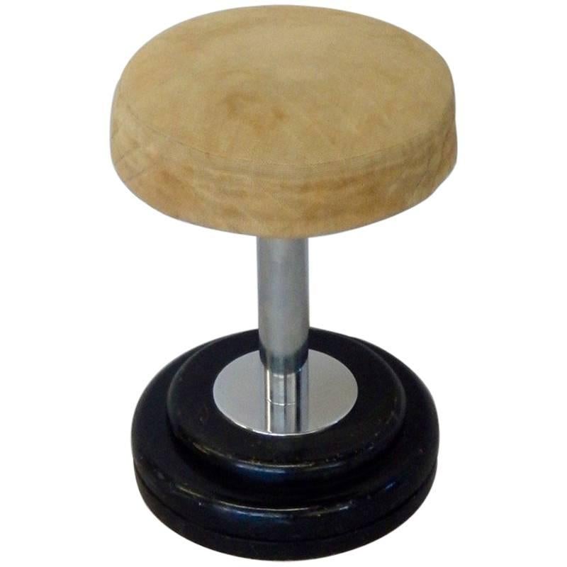 Small black with chrome Art Deco Stool in Original Fabric For Sale