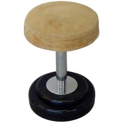 Retro Small black with chrome Art Deco Stool in Original Fabric