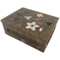 Used Anglo-Raj Marble Inlay Box Pietra Dura Censor