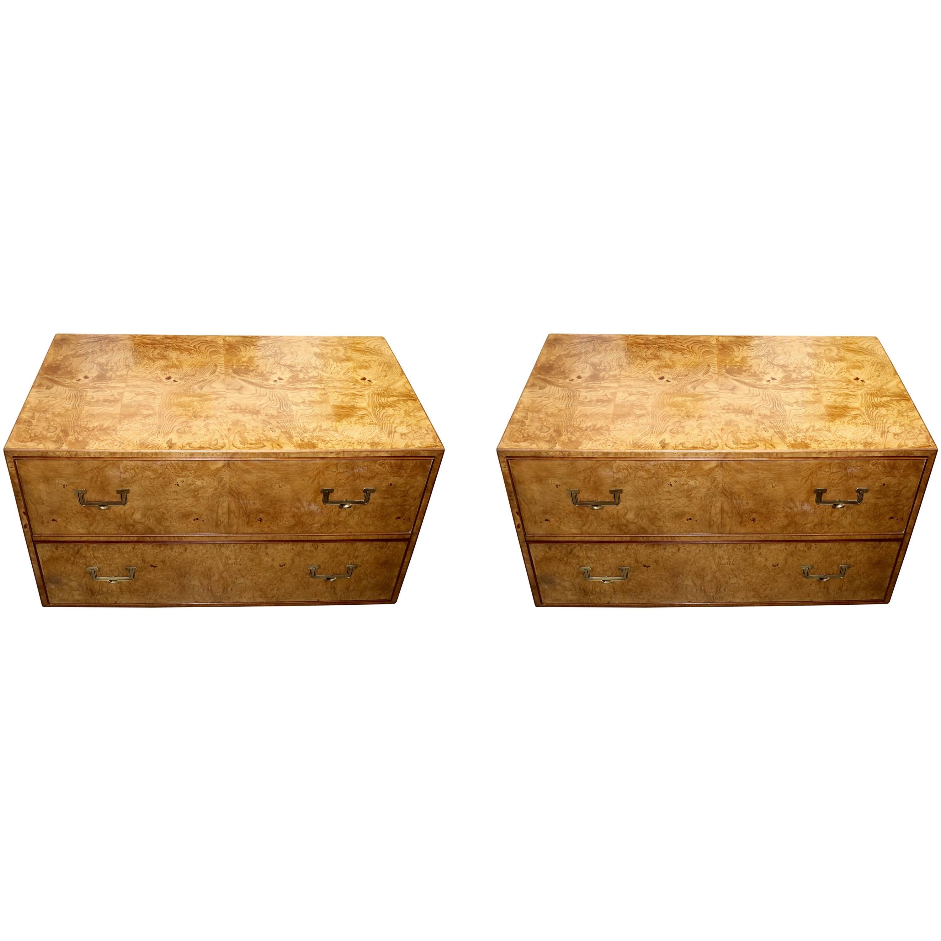Pair of Widdicomb Campaign Styles Nightstand or End Tables in Burlwood