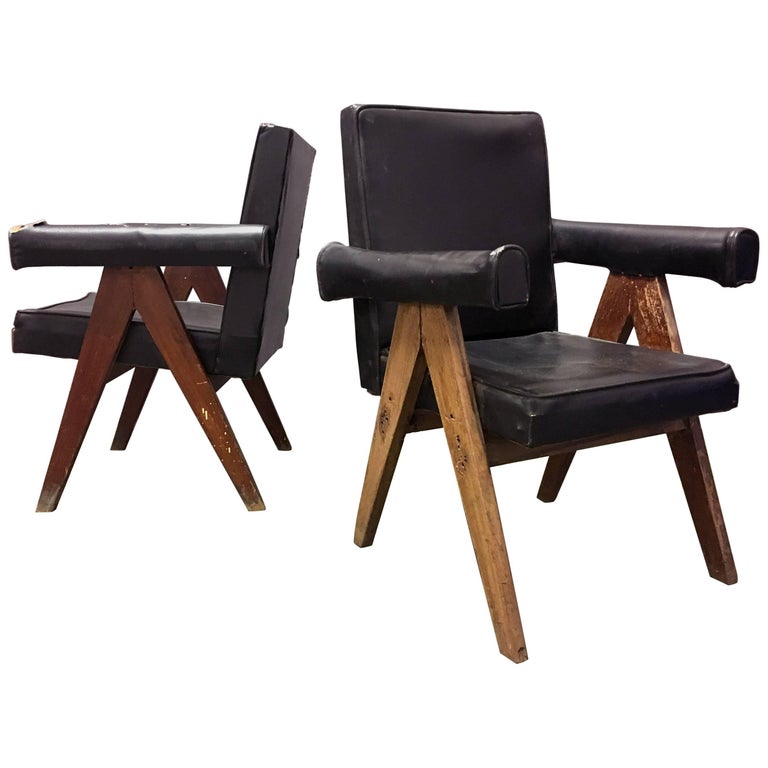 Pair of unrestored Pierre Jeanneret Committee chairs, 1953–54