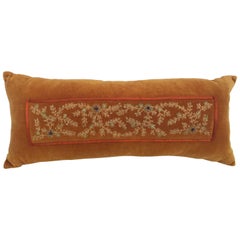 Vintage Decorative Silk Velvet Burnt Orange Throw Pillow Embellished with Beads