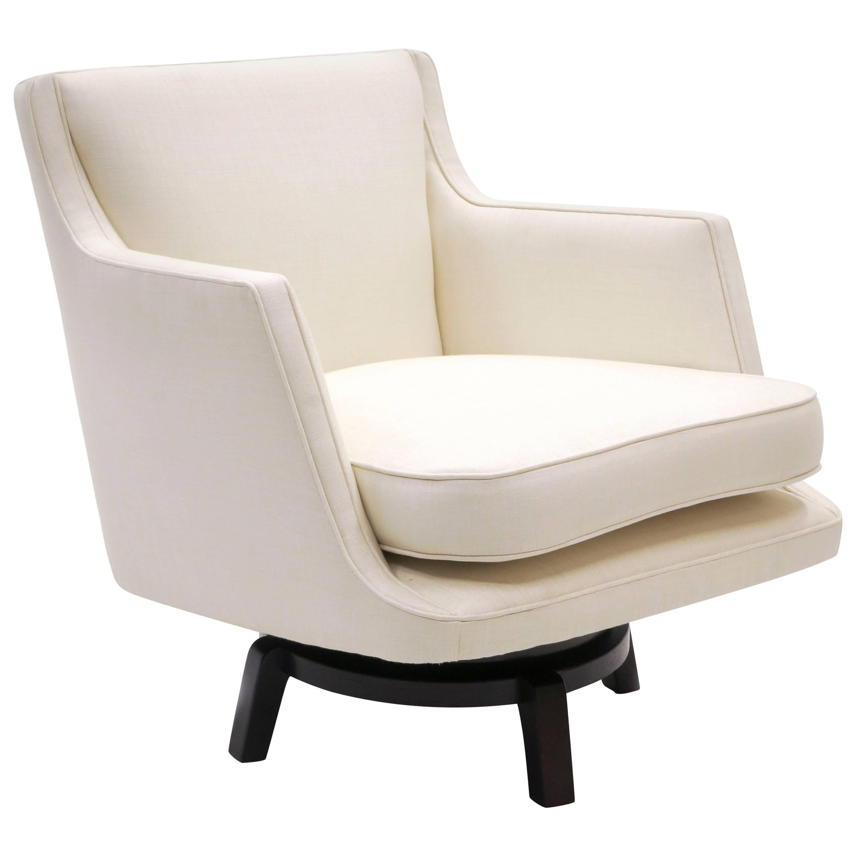 Fauteuil pivotant, Edward Wormley pour Dunbar, presque blanc, restauré par des experts