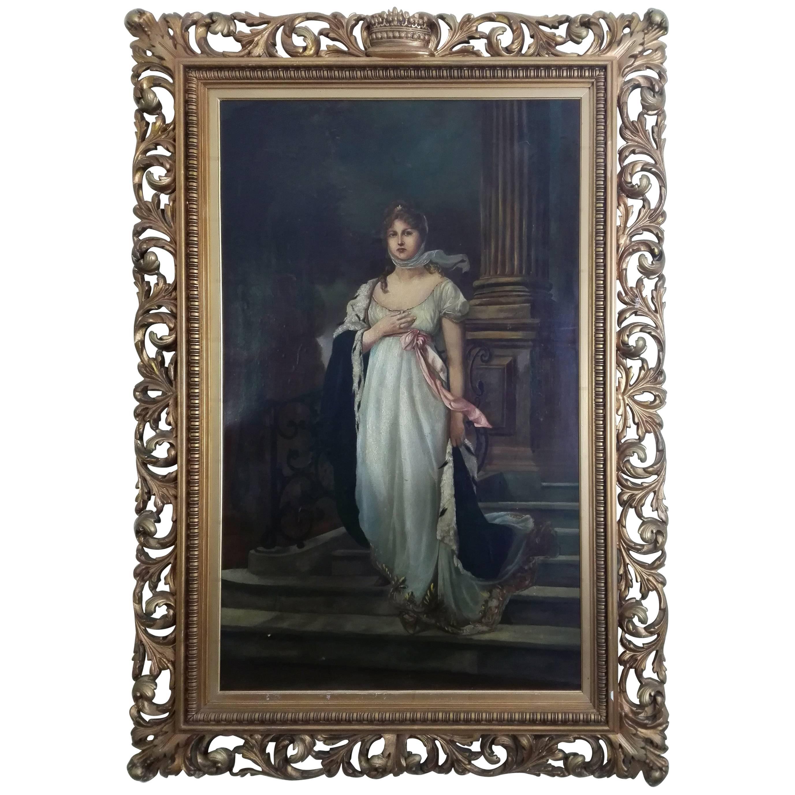 19th Century Oil Painting Queen Louise of Prussia after Ludwig Richter For Sale