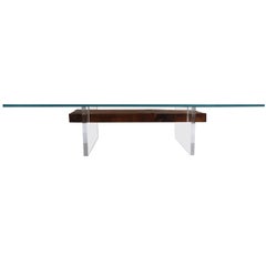 Lucite, Wood and Glass Coffee Table