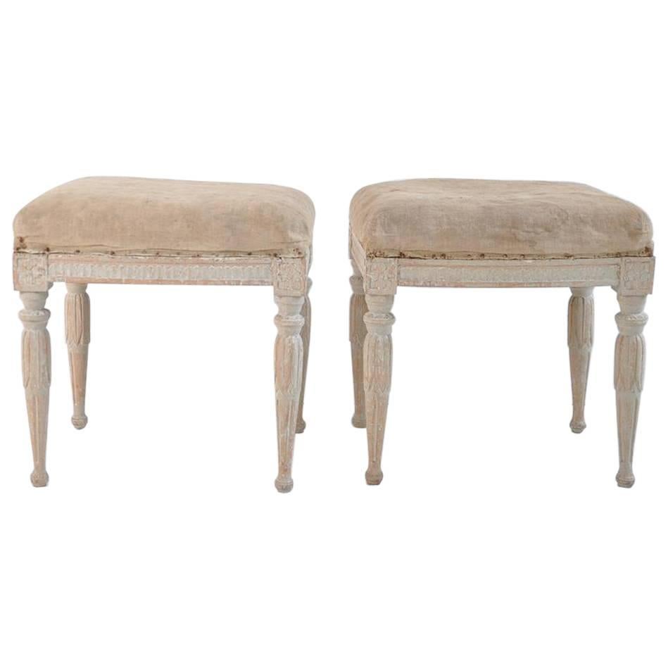 18th Century Pair of Swedish Gustavian Period Signed Footstools from Stockholm
