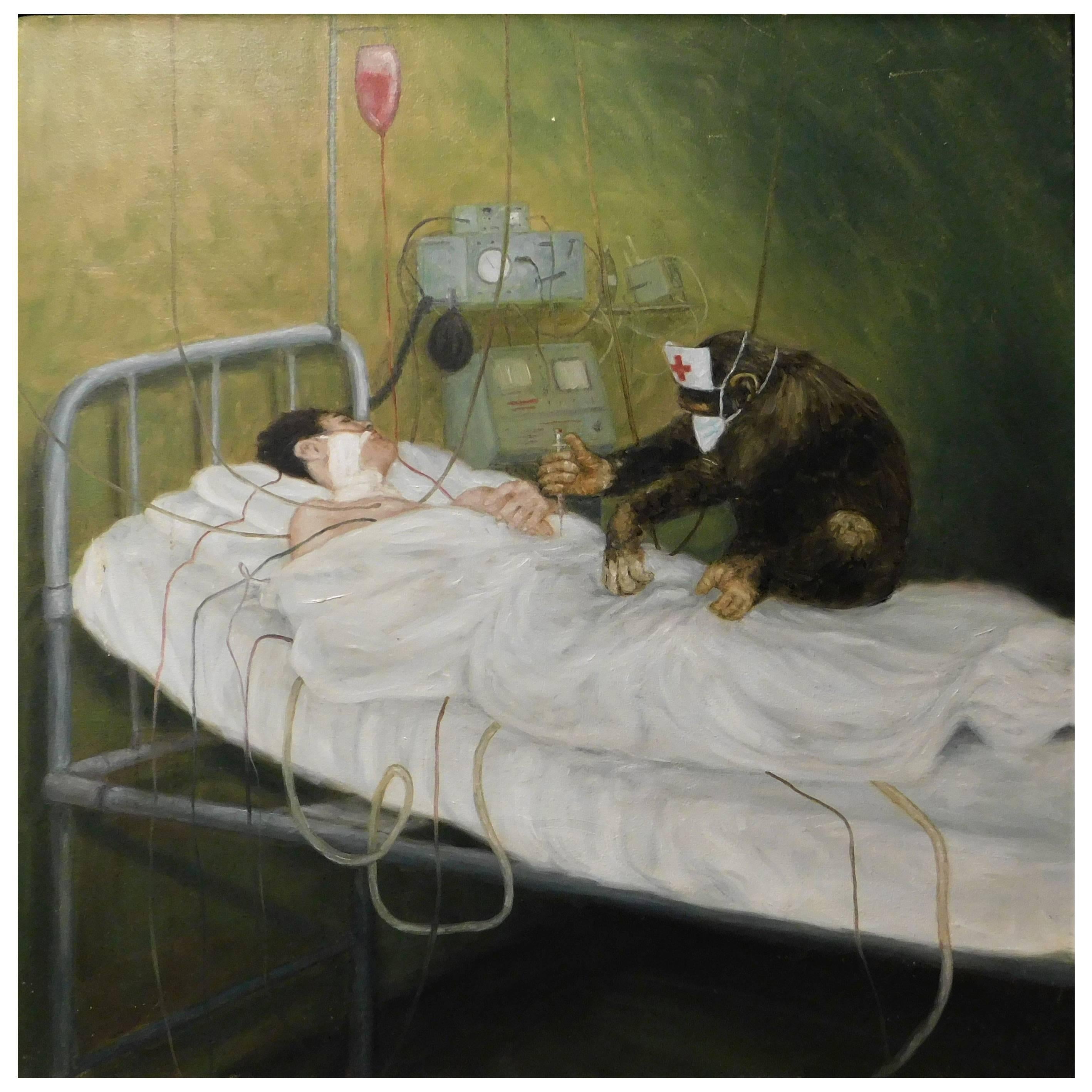 Science Fiction Painting with Monkey Nurse Treating Patient