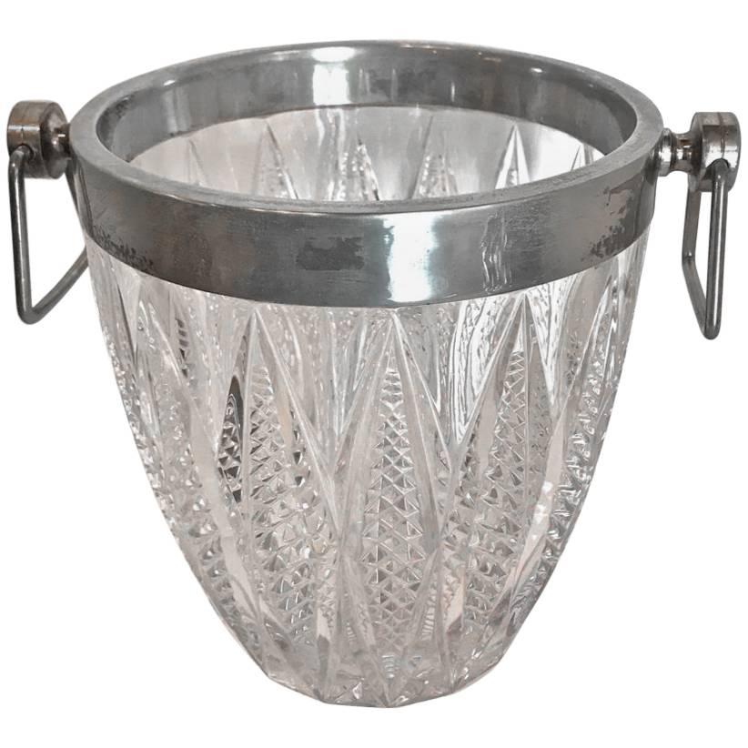 Cut Crystal and Silver Plate Ice Bucket, 20th Century