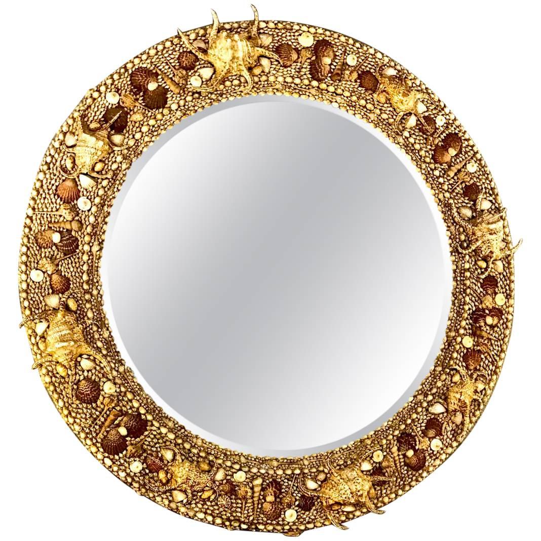 Large Round Shell Mirror, 20th c.