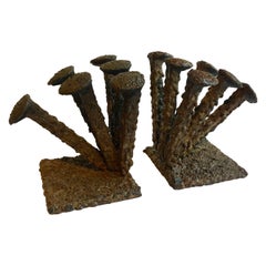 Pair of Folk Art Brutalist Bookends in the Style of Curtis Jere