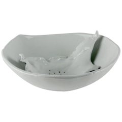 Contemporary Porcelain Bowl and Sieve with White Glossy Glaze