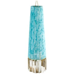 Magic Contemporary Hanging Lamp, blue Gauze Strips, Double Silvered Glass