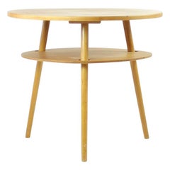 Midcentury Round Coffee Table on Three Legs, Drovopodnik Holesov, circa 1960