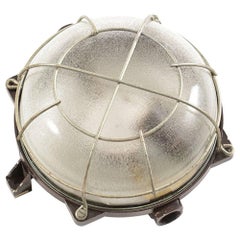 Vintage Industrial Ceiling/Wall Light in Bakelite and Glass with Metal Cage, circa 1950