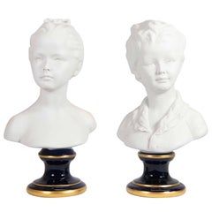 Pair of Bisque Statues Busts after Jean Antoine Houdon, 20th Century