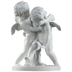Doccia Bisque Porcelain Group Two Cupids Fighting over a Heart after Falconet