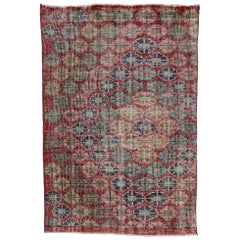 Distressed Vintage Turkish Sivas Rug with Modern Industrial Art Deco Style