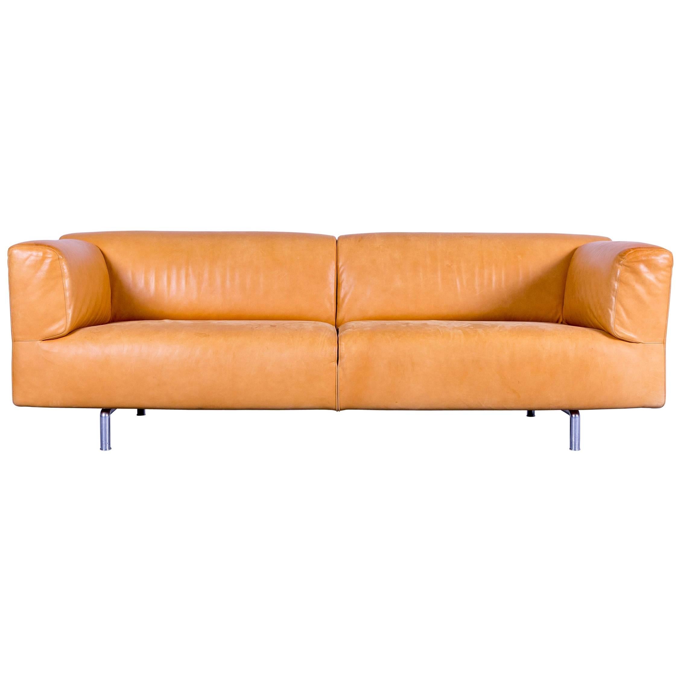 Cassina Met Leather Sofa Cognac Brown Three-Seat Couch Modern at 1stDibs
