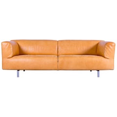 Cassina Met Leather Sofa Cognac Brown Three-Seat Couch Modern