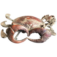 Japanese Antique Cast "Double Crab" with Baby 100 Year Okimono Sculpture Kyoto