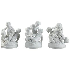 19th Century Three Bisque Porcelain Children Playing Groups in Sevres Style