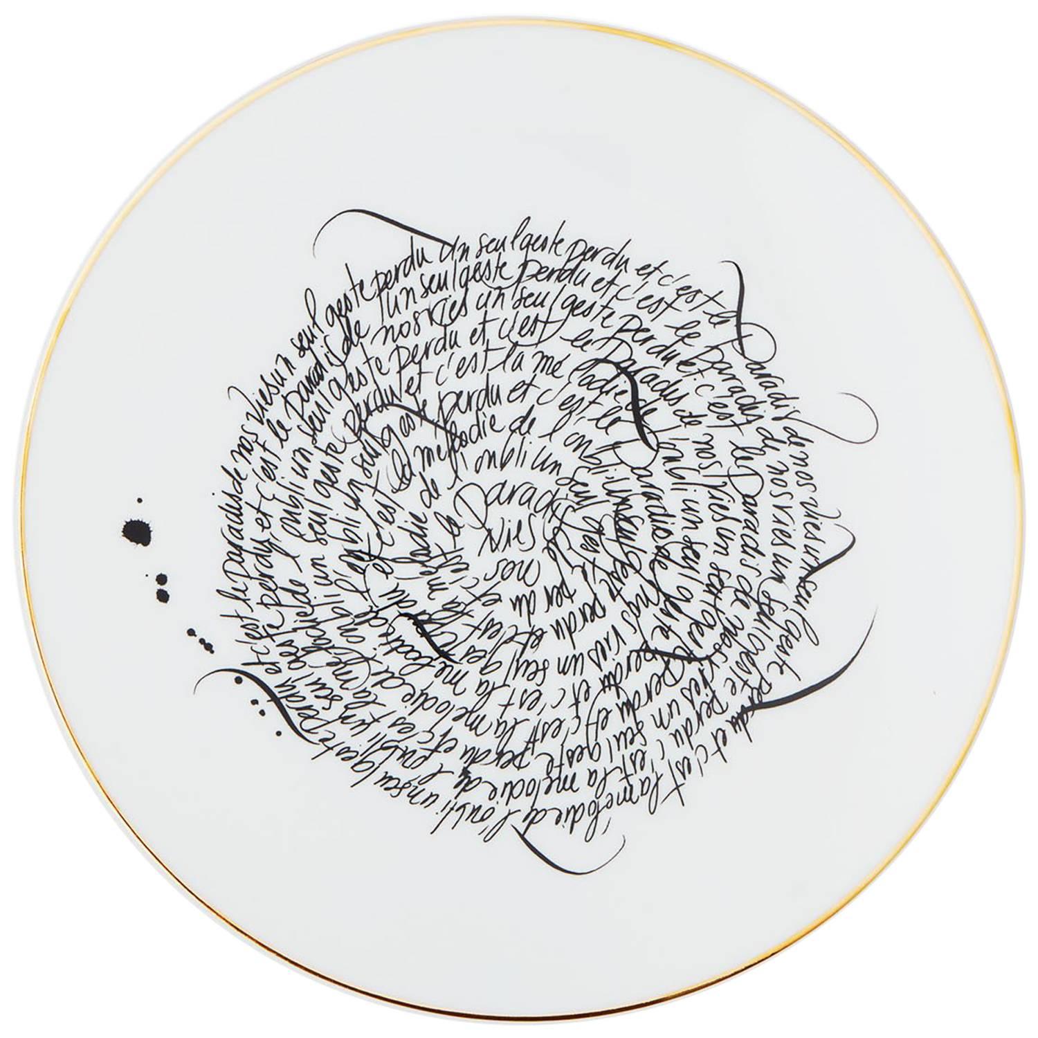 Dinner Porcelain Plate With Gold Collection Rue de Paradis Model " Calligraphy"