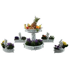 Bisque Centerpiece Basket and Four Jardinieres by Volkstedt-Rudolstadt, Germany