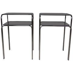 Chrome and Smoked Glass Pair of Side Tables 1970s Design