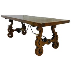 Spanish Dining Table Oak Refectory Baroque, Used, 20th Century