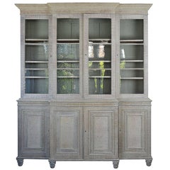 Antique English Georgian Limed Oak Breakfront Cabinet