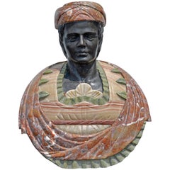 Monumental Decorative Marble Bust of Oriental Dignitary Wearing Turban