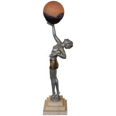 FINAL SALE Art Deco Woman Holding Globe Table Lamp Attributed to Balleste