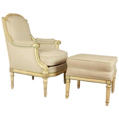 Louis XVI Style Paintwood Armchair and Ottomane, Late 19th Century