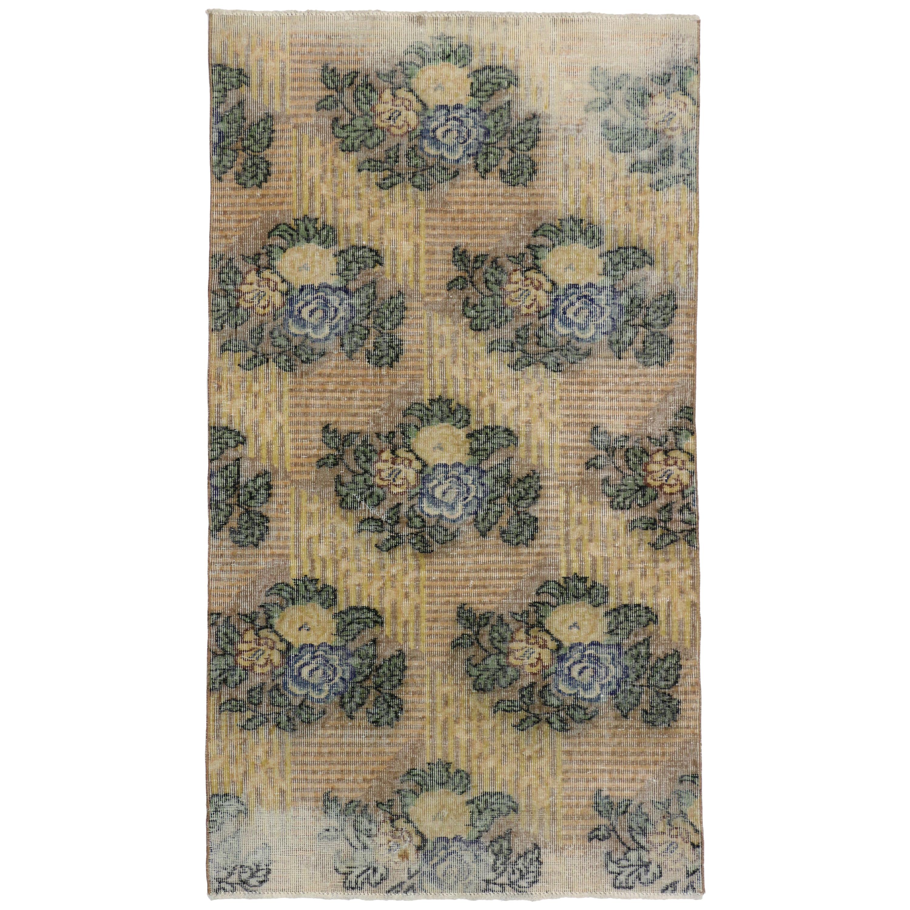 Distressed Vintage Turkish Sivas Rug with Rustic French Country Cottage Style 