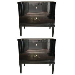 Pair of Black Lacquered Biedermeir Style Commodes or Nightstands
