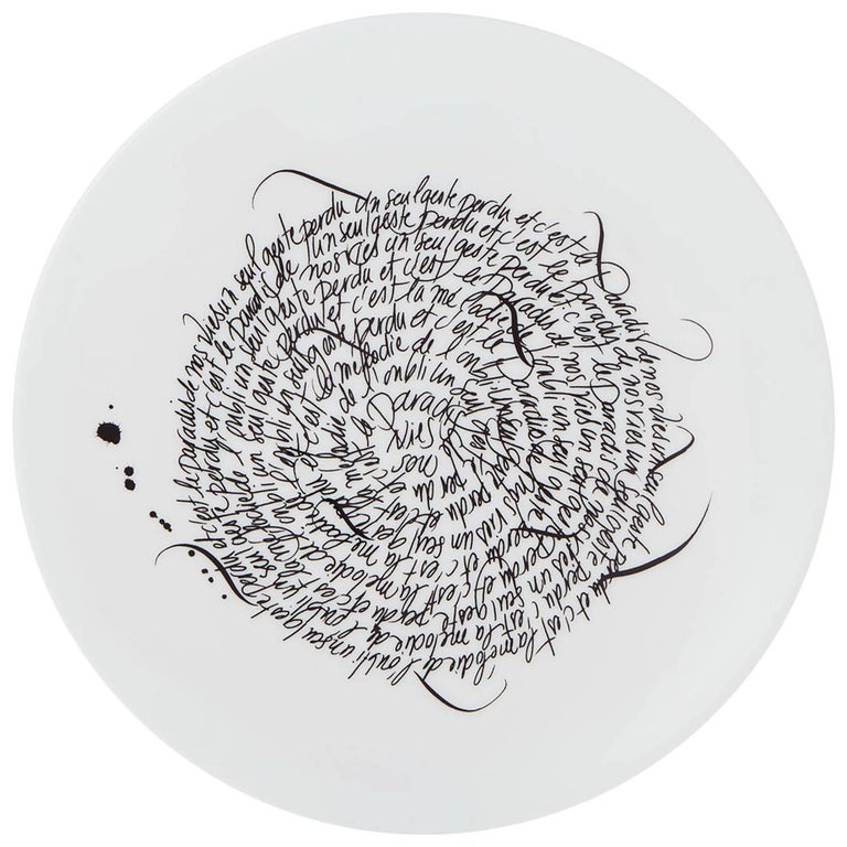Dinner Porcelain Plate Without Gold Collection Rue de Paradis Model Calligraphy For Sale