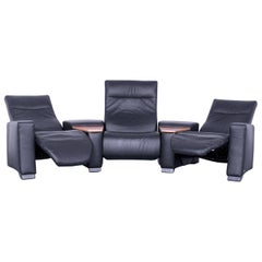 Himolla Movie Designer Sofa Black Three-Seat Trapez Couch, Germany