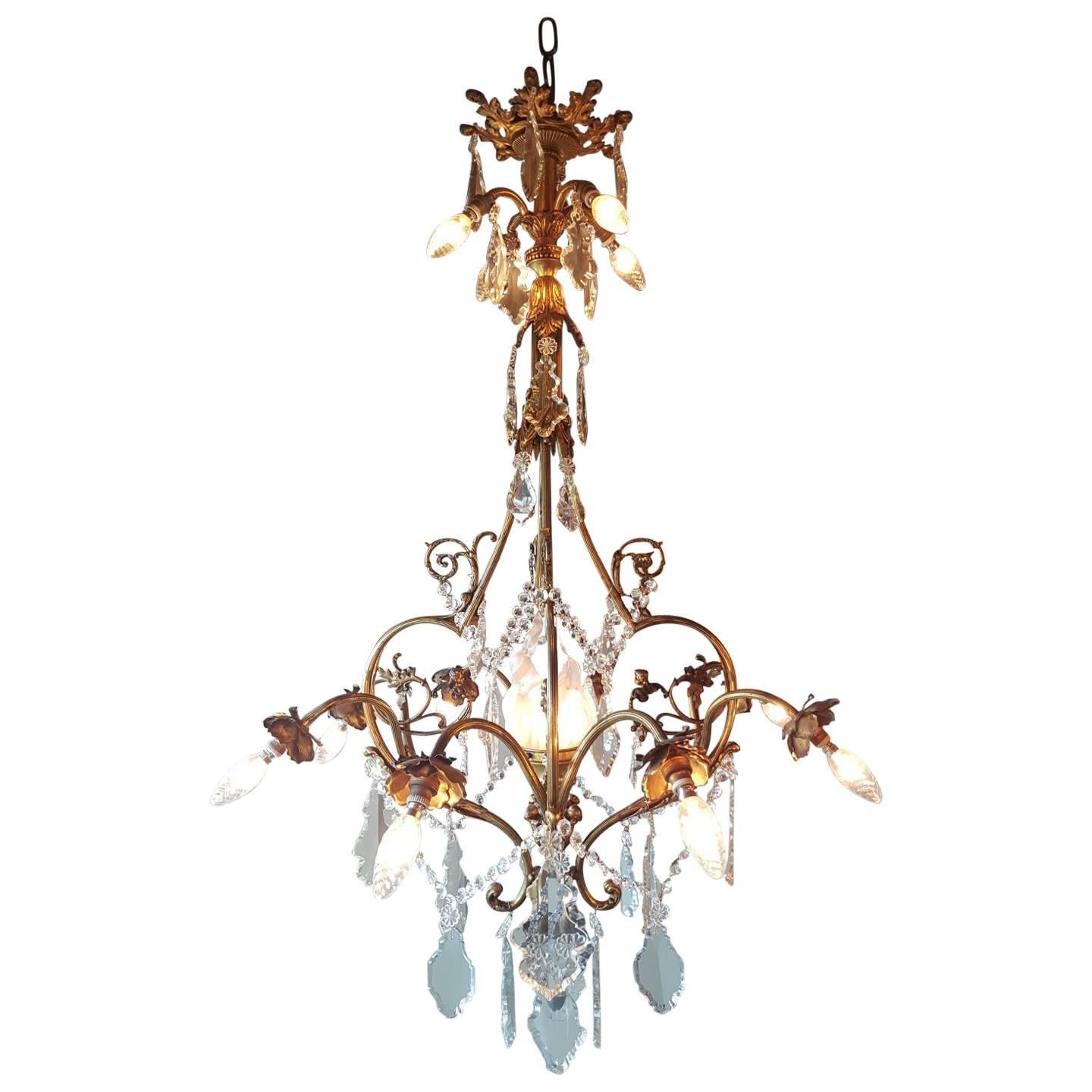 French Chandelier with Beautiful Details like Angels and Angel Faces For Sale