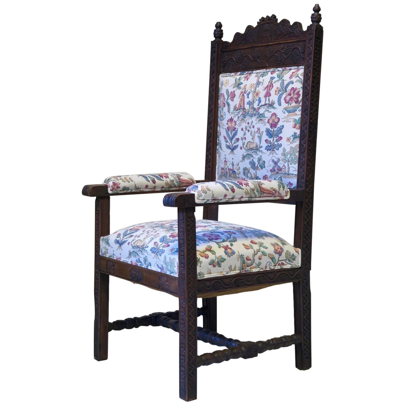 French Carved Folk Art Chair, circa 1880s For Sale