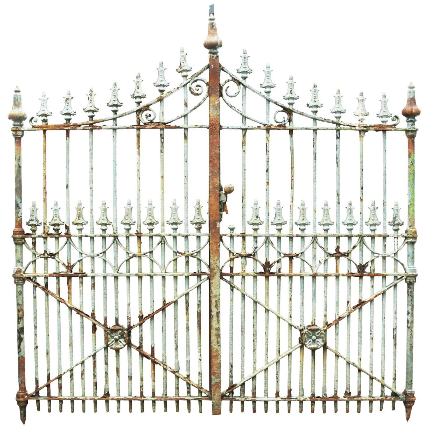 Pair of Antique English Wrought and Cast Iron Driveway Gates