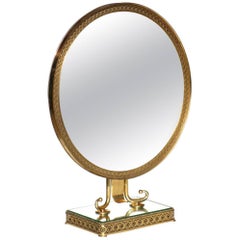 1950s Neoclassical Italian Midcentury Brass Italy Table Vanity Mirror