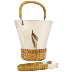 Carl Auböck Nickel-Plated Ice Bucket and Tongs, Brass, Austria, 1950s
